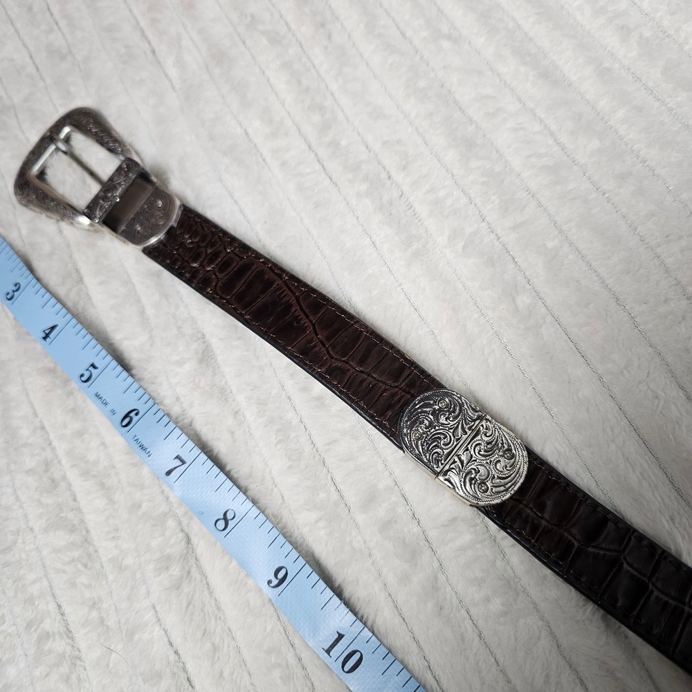 Western Leather Belt 32 Brown Croc Embossed Silver Buckle Cowboy Cowgirl Rodeo - Picture 3 of 15